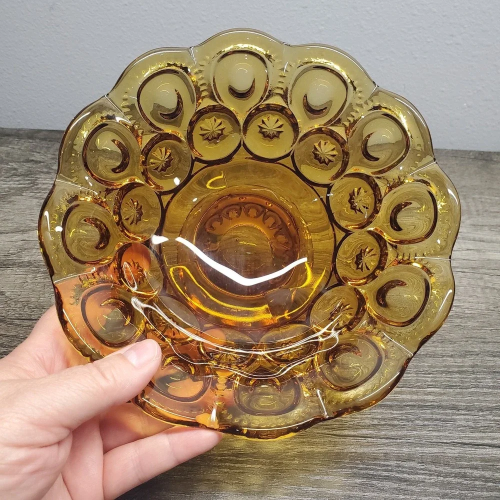 LE Smith Moon and Stars Amber Glass Compote Bowl 7.5